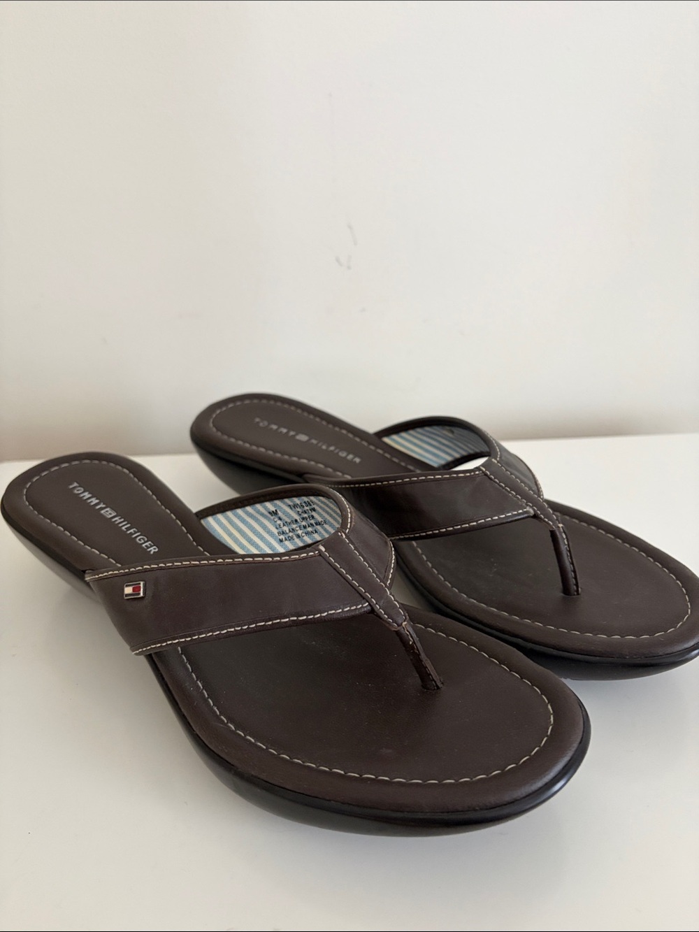 Tommy Hilfiger Dark Brown Leather Thong Sandals